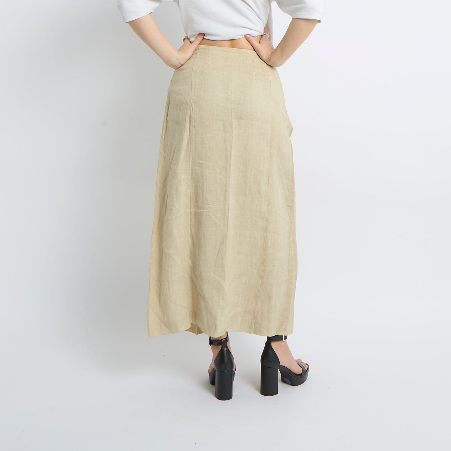 Lace Detail Linen Maxi Skirt - UK 8