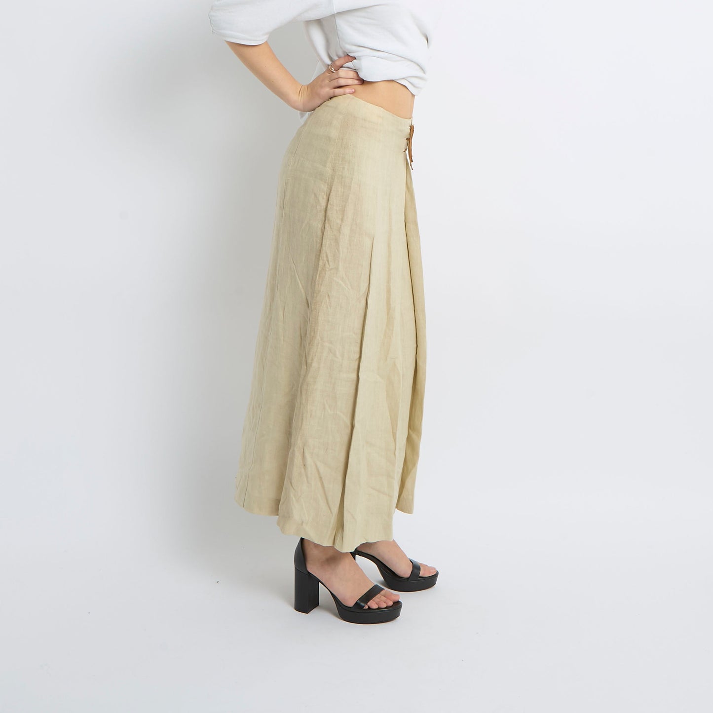 Lace Detail Linen Maxi Skirt - UK 8