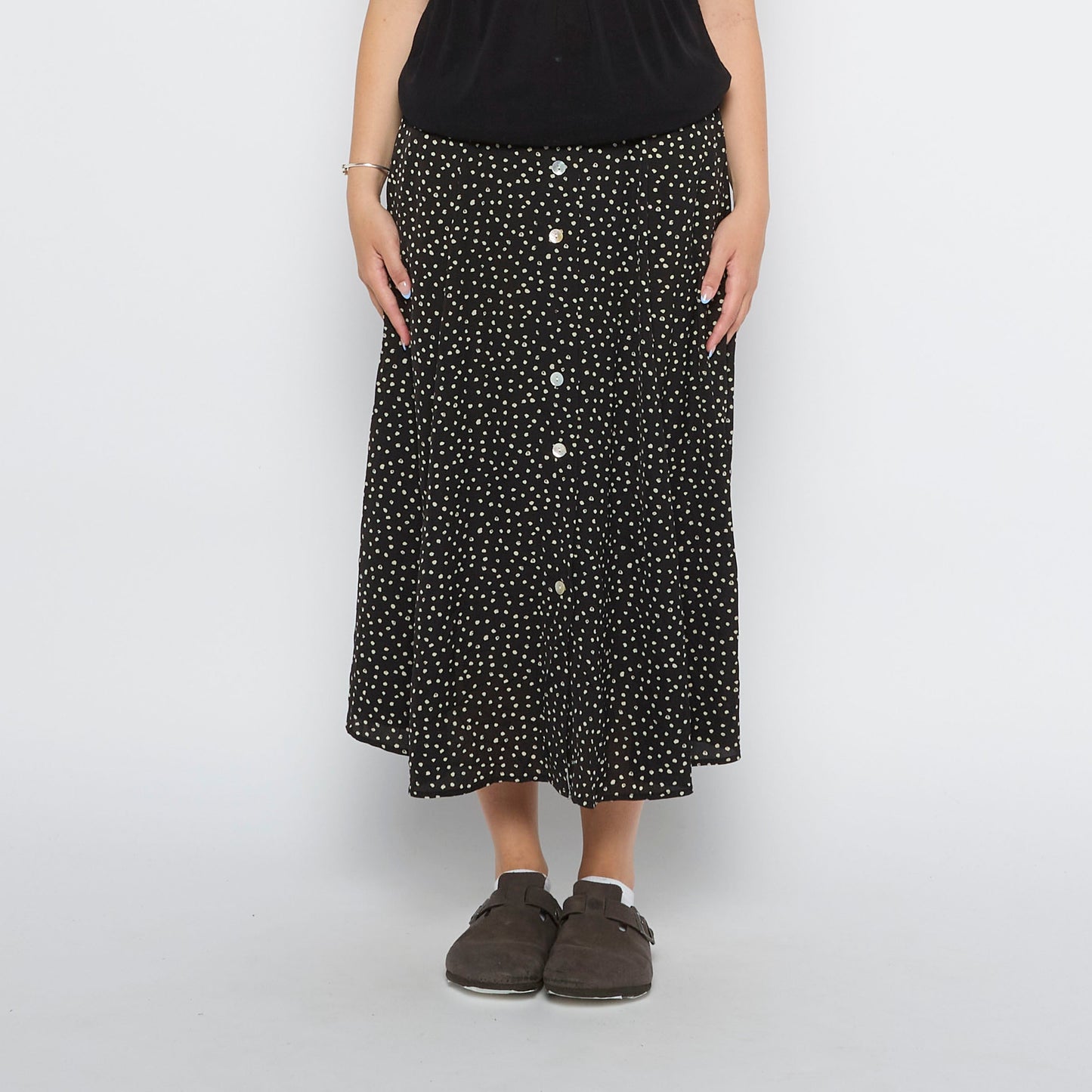 Dotted Button Detail Midi Skirt - UK 8