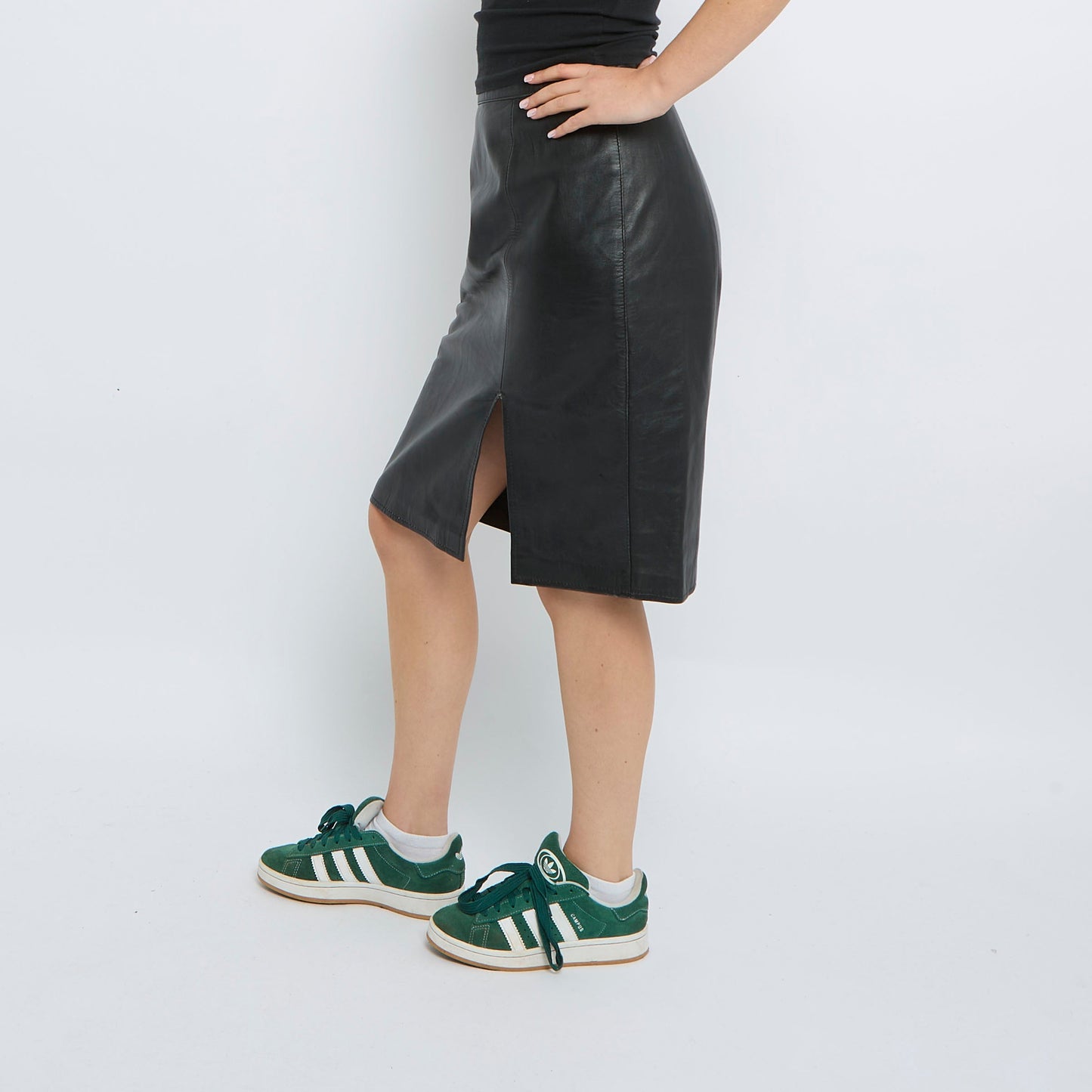 Leather Front Split Knee Length Skirt - UK 8