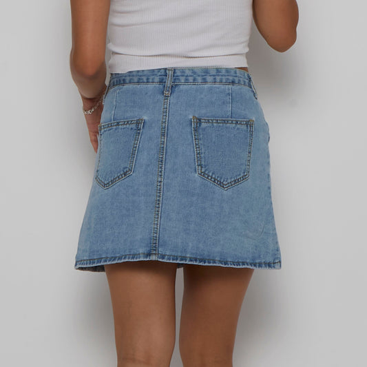 Multi Button Mini Denim Skirt - UK 8