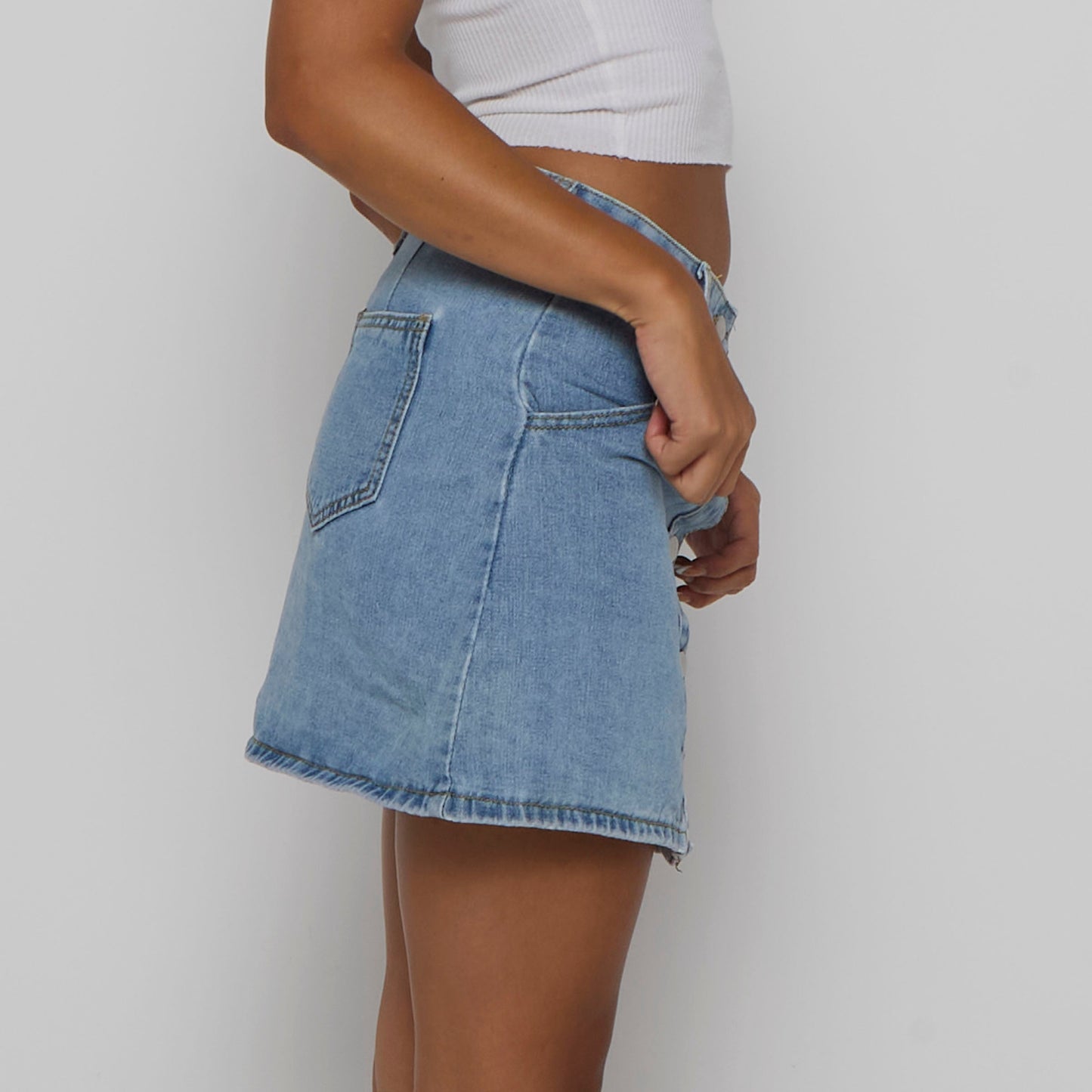 Multi Button Mini Denim Skirt - UK 8