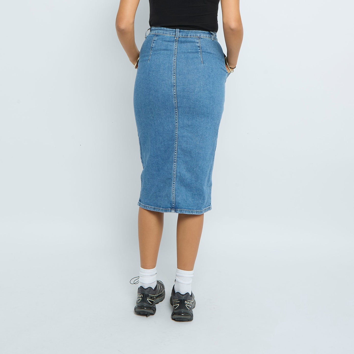 Denim Workwear Pocket Button Fly Midi Skirt - UK 8