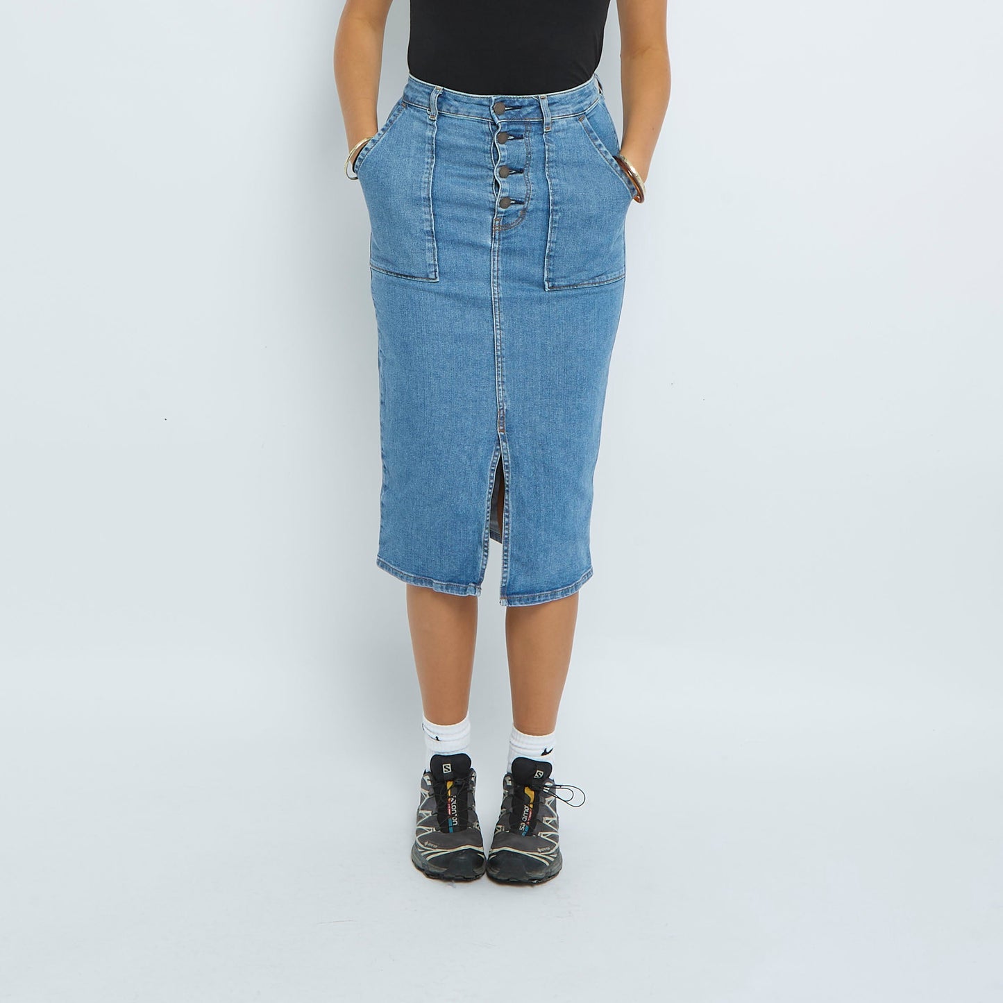 Denim Buttoned Midi Skirt - UK 8