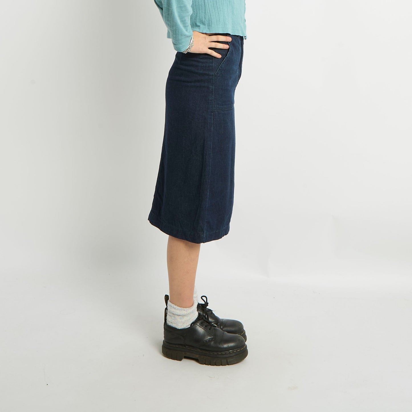 Denim Slit Detail Midi Skirt - UK 8