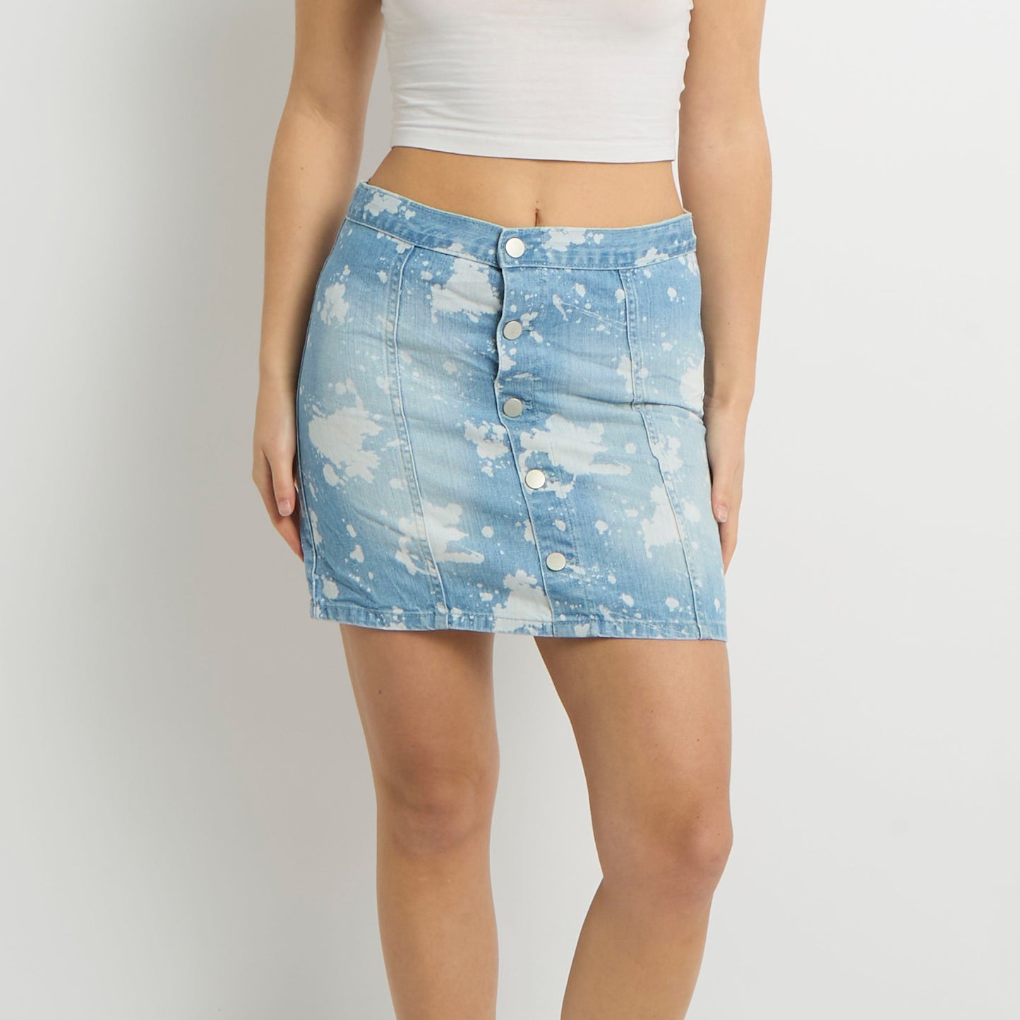 Acid Wash Button Detail Mini Skirt - UK 8