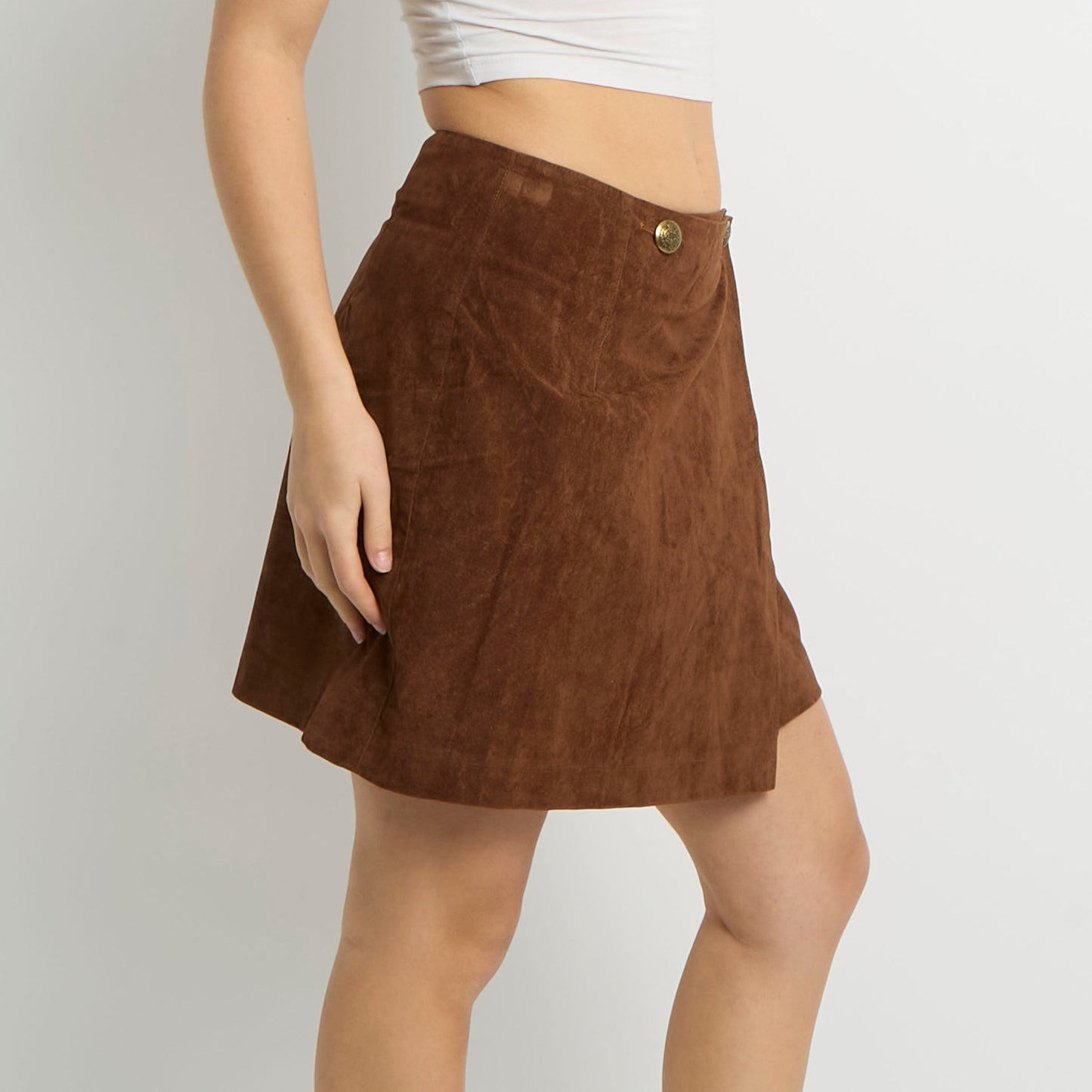 Suede Button Detail Mini Skirt - UK 8