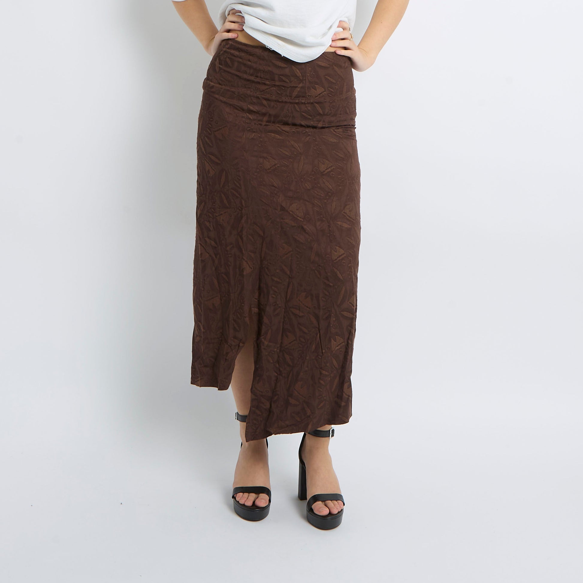 Patterned Linen Maxi Skirt - UK 8