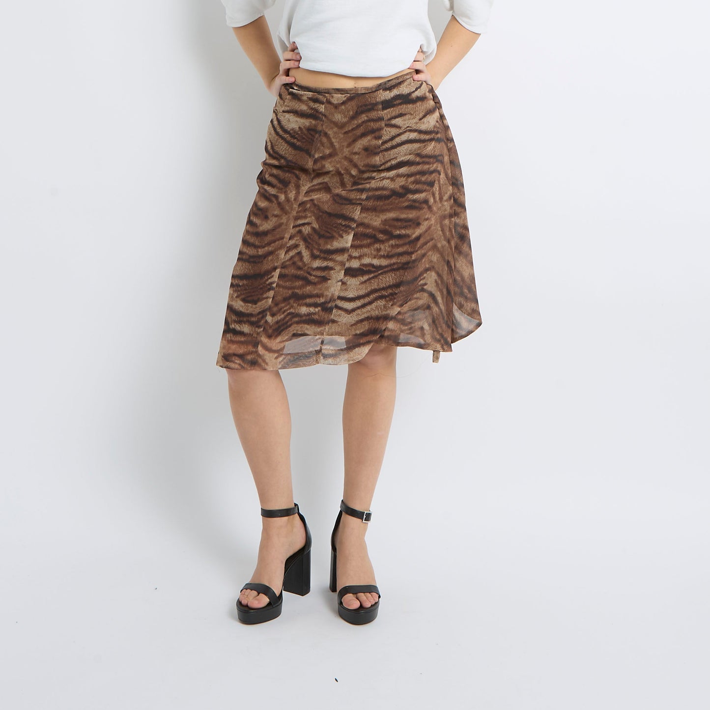 Midi Mesh Animal Print Skirt - UK 8