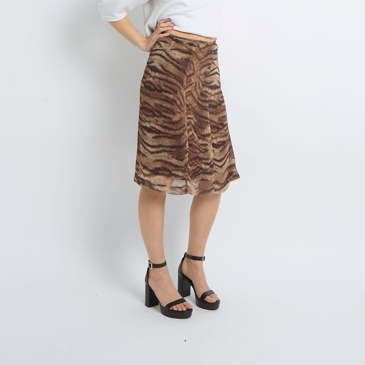 Midi Mesh Animal Print Skirt - UK 8