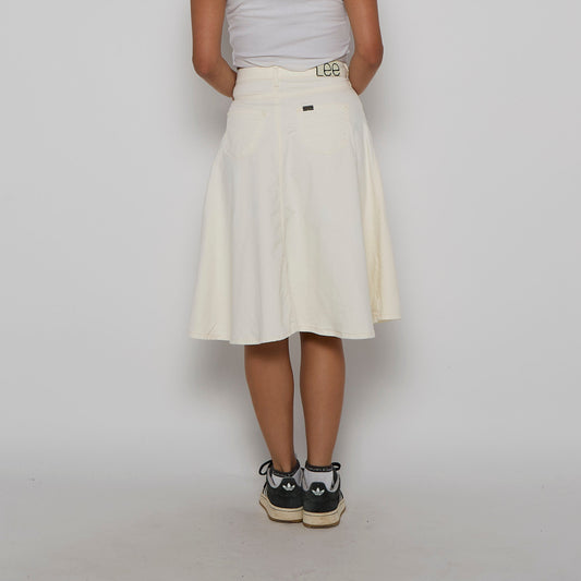 Lee White Twill Denim A Line Midi Skirt - UK 8