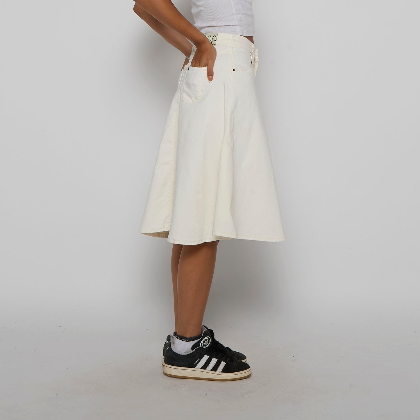 Lee White Twill Denim A Line Midi Skirt - UK 8