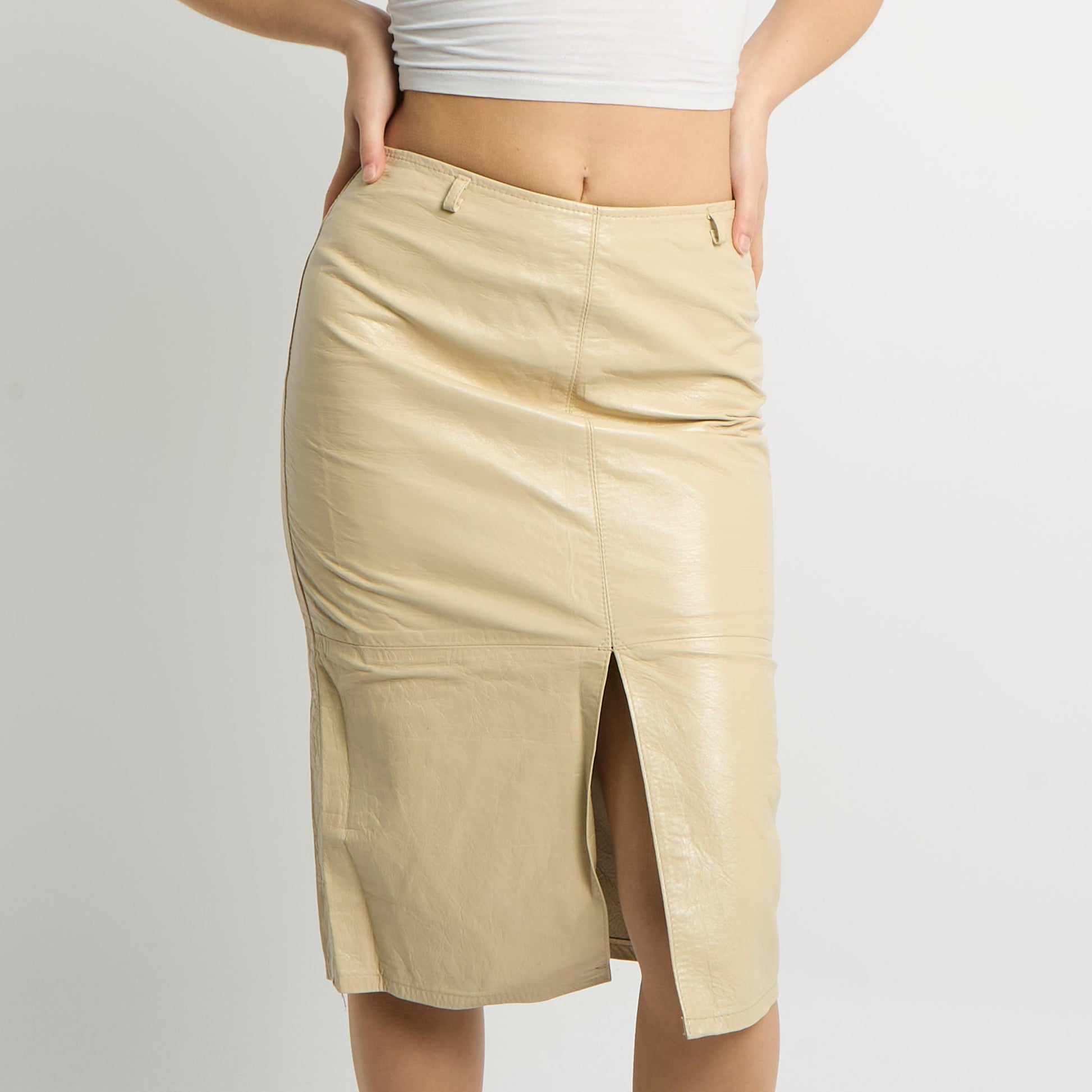 Belt Detail Leather Midi Skirt - UK 8