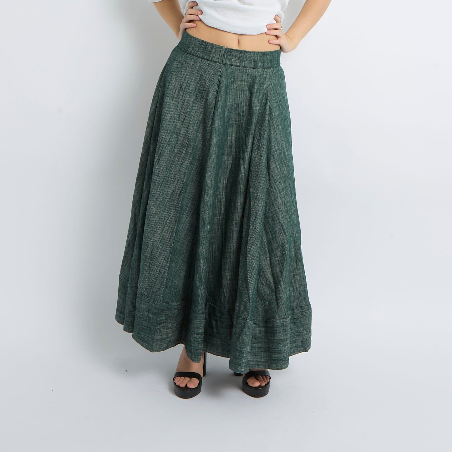 Linen Pleated Maxi Skirt - UK 8