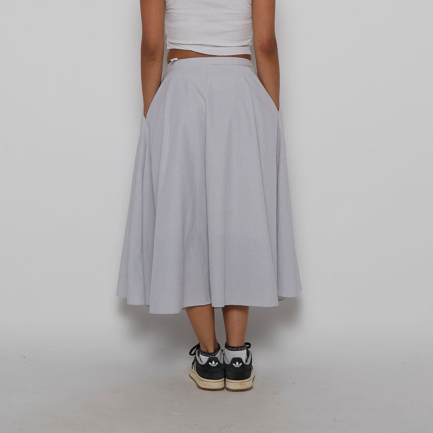 White Cotton Button Front Maxi Skirt - UK 8