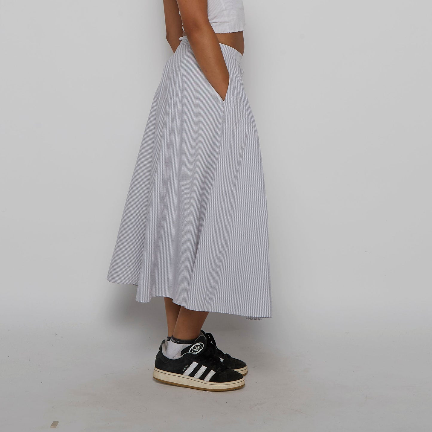 White Cotton Button Front Maxi Skirt - UK 8