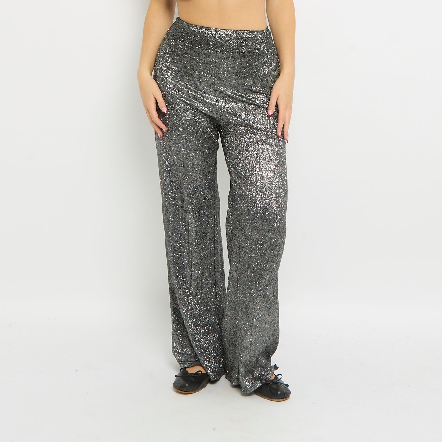 High Waist Straight Leg Sparkly Trousers - UK 8