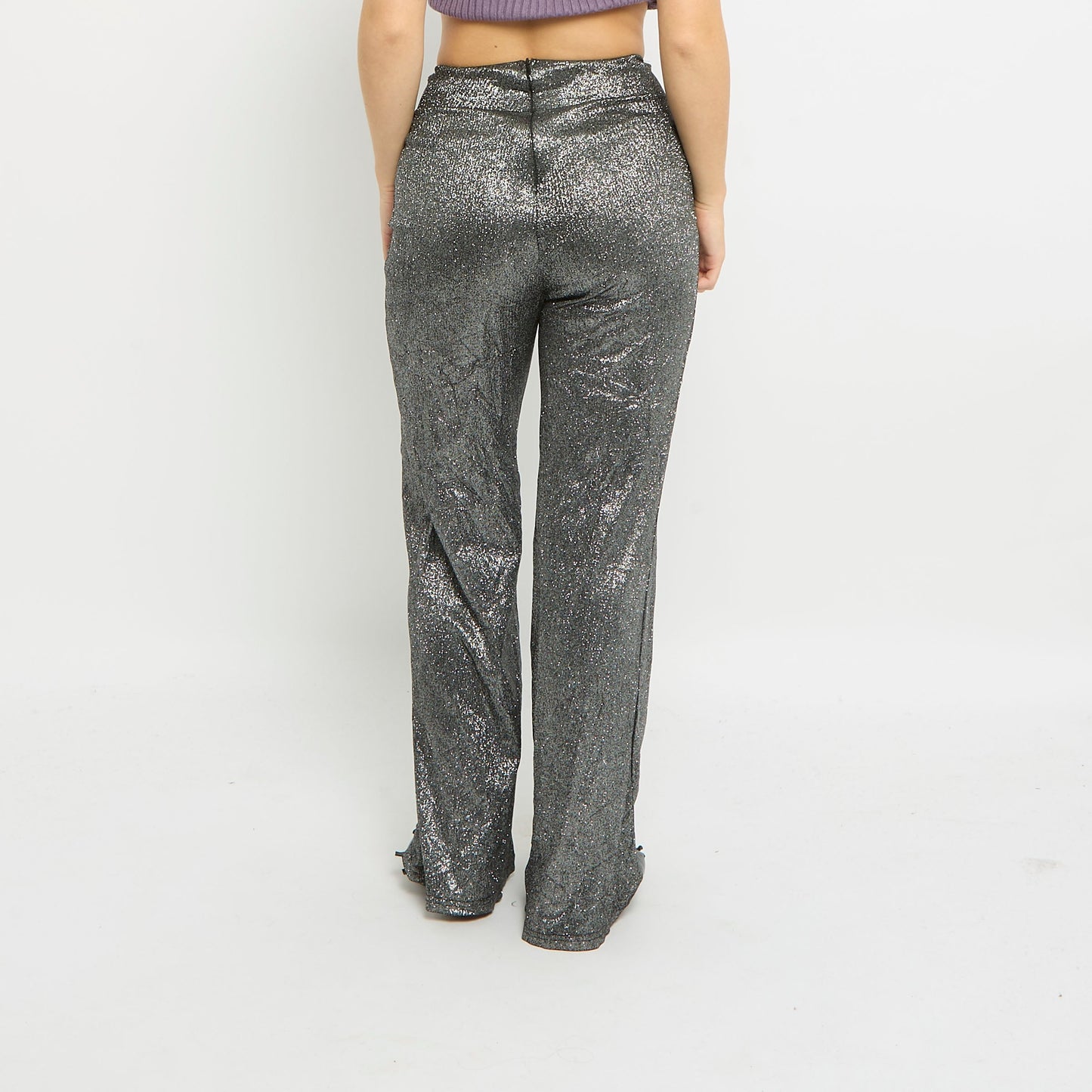 High Waist Straight Leg Sparkly Trousers - UK 8