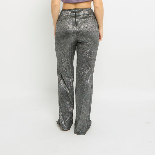 High Waist Straight Leg Sparkly Trousers - UK 8