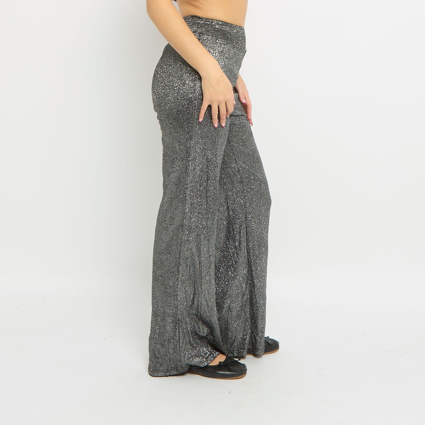 High Waist Straight Leg Sparkly Trousers - UK 8