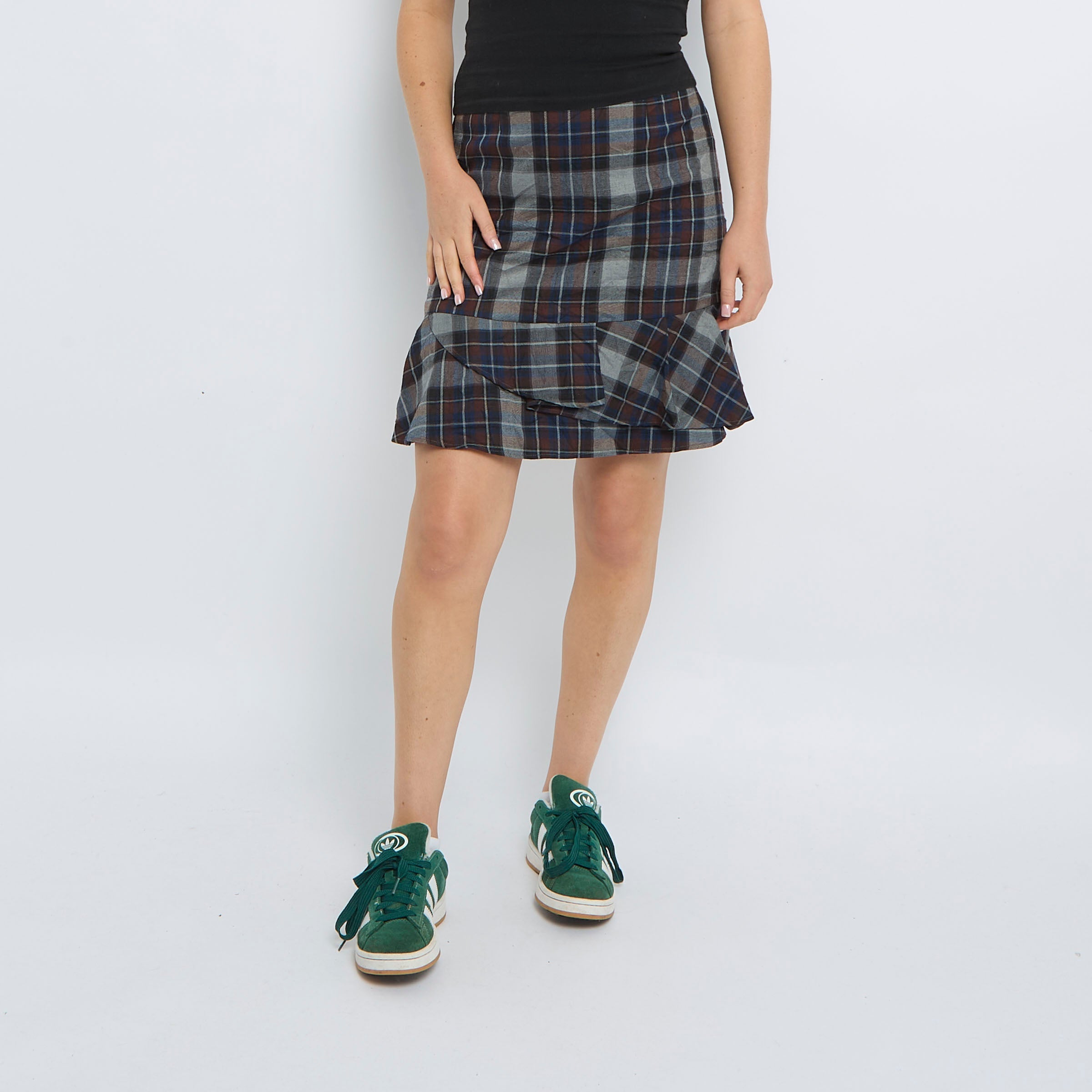 Tartan Pleated Knee Length Skirt UK 8