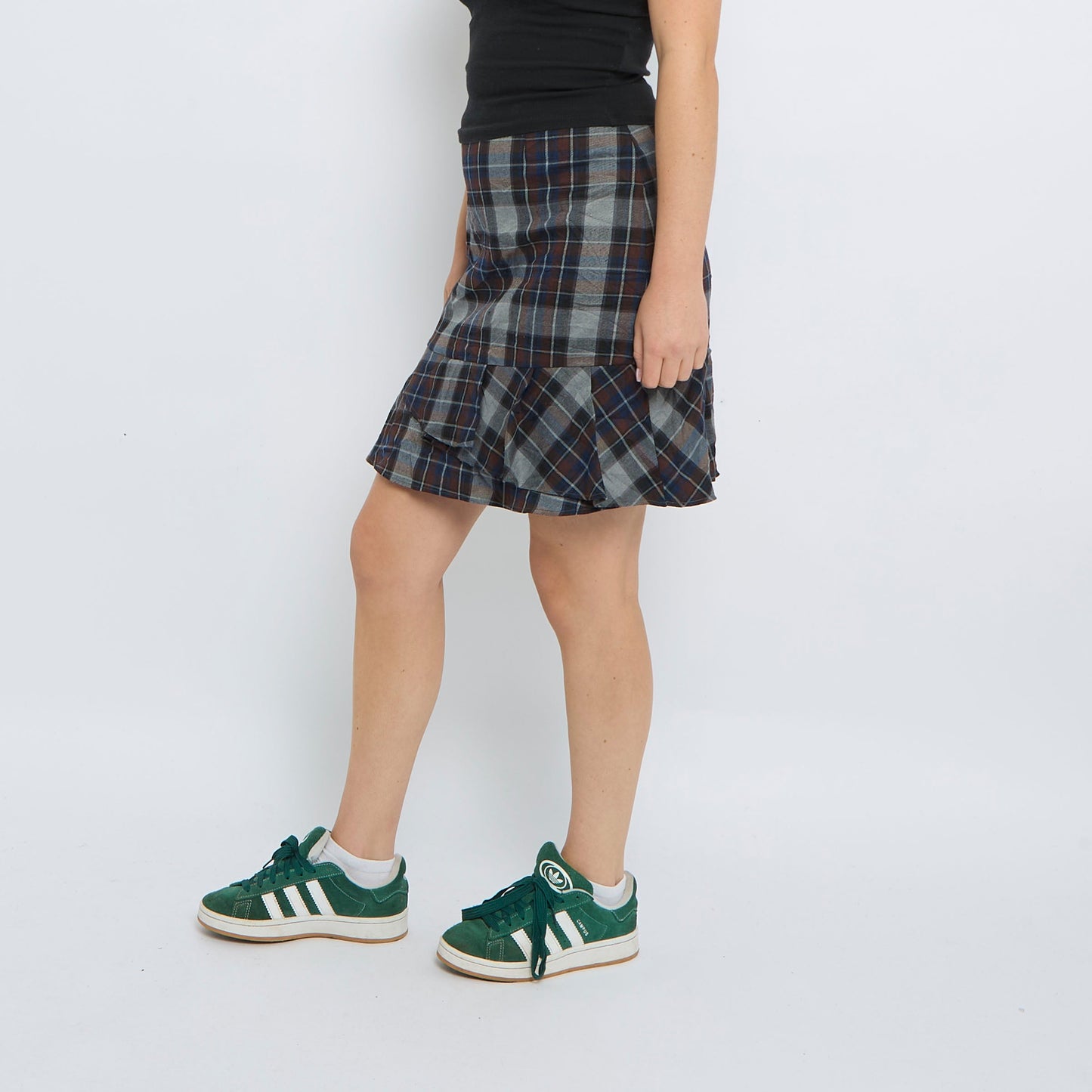 Tartan Pleated Knee Length Skirt - UK 8