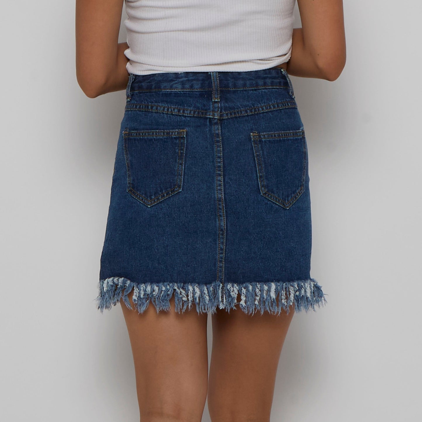 Fringe Hem Denim Skirt - UK 8