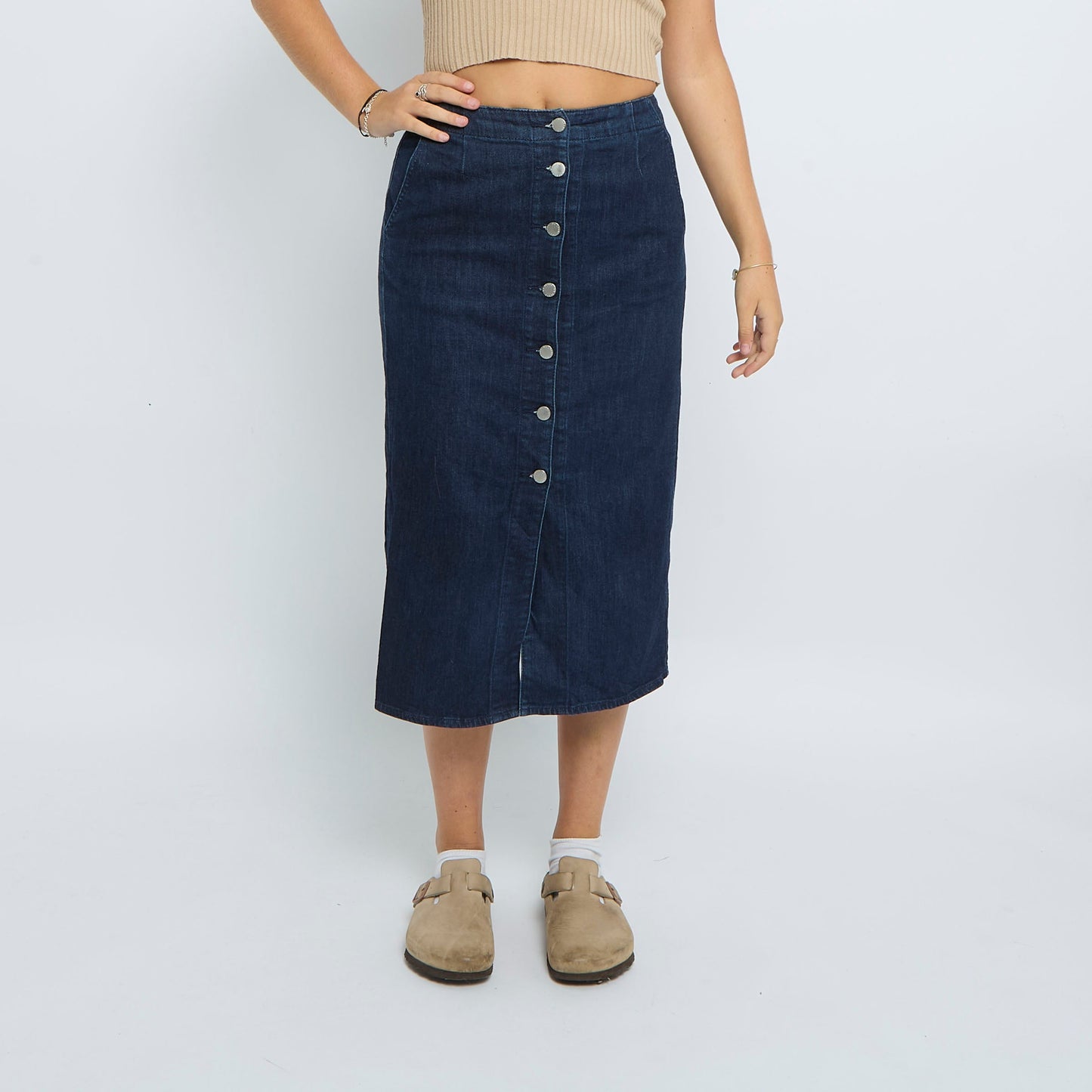 Denim Buttoned Midi Skirt - UK 8