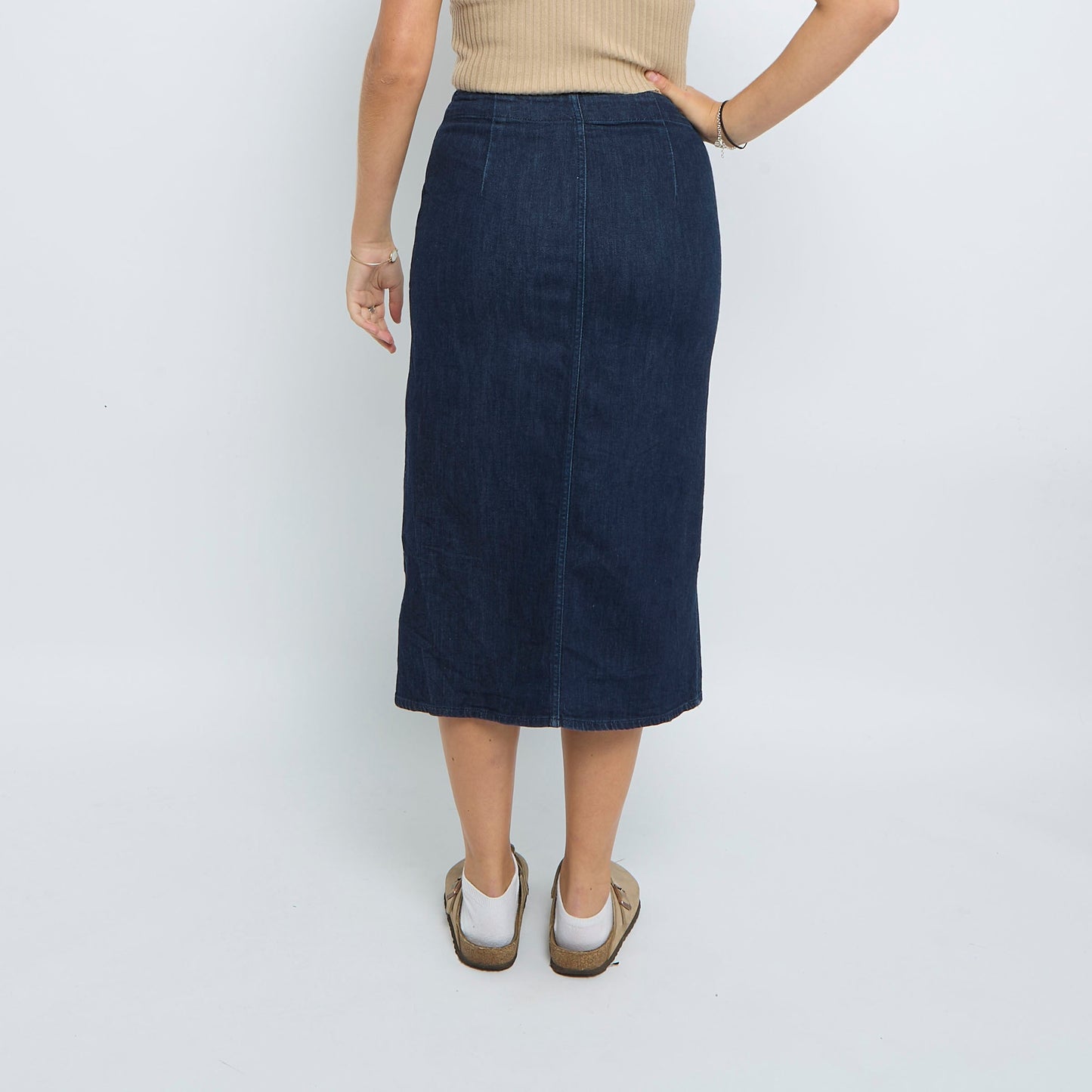 Denim Buttoned Midi Skirt - UK 8