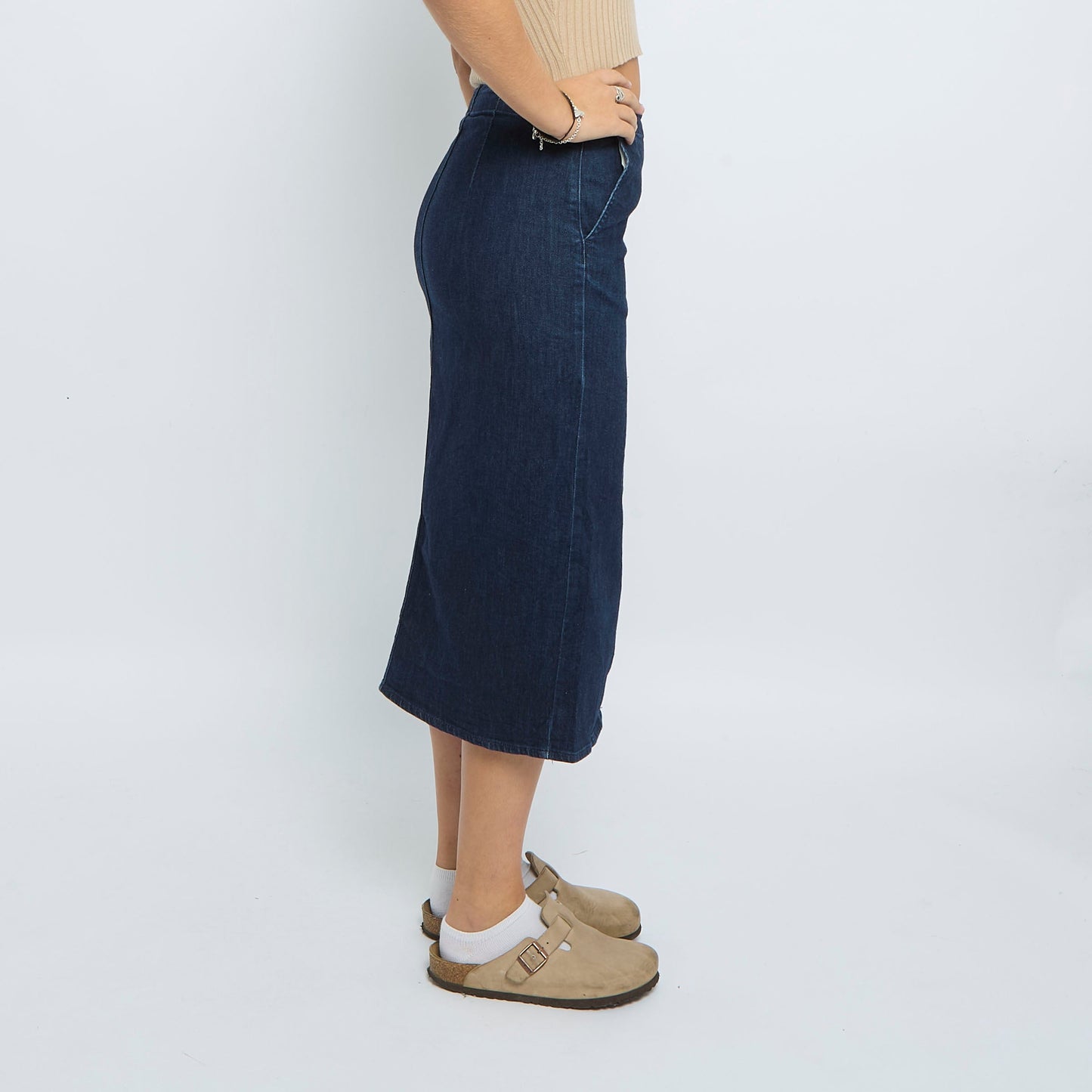 Denim Buttoned Midi Skirt - UK 8