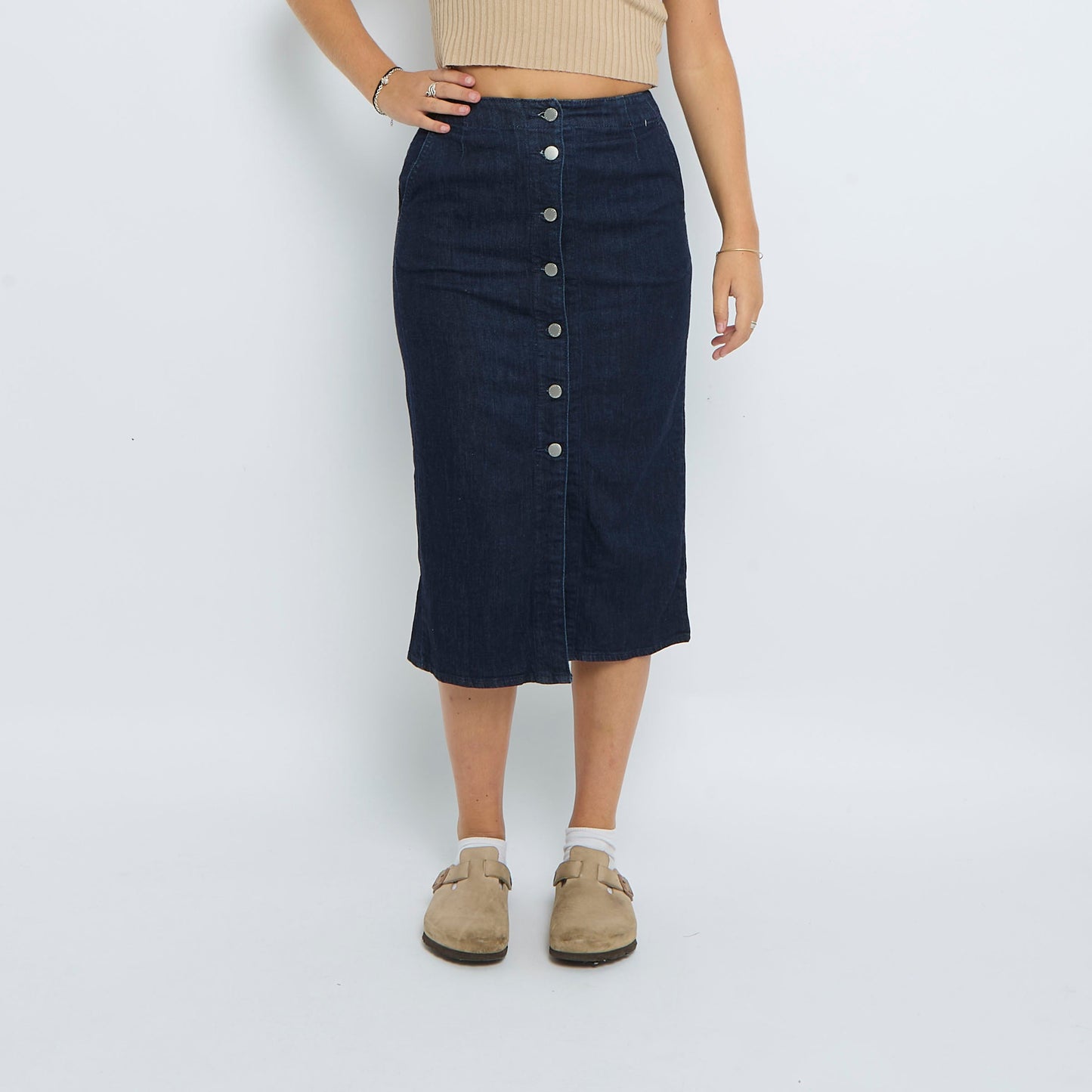 Denim Buttoned Midi Skirt - UK 8