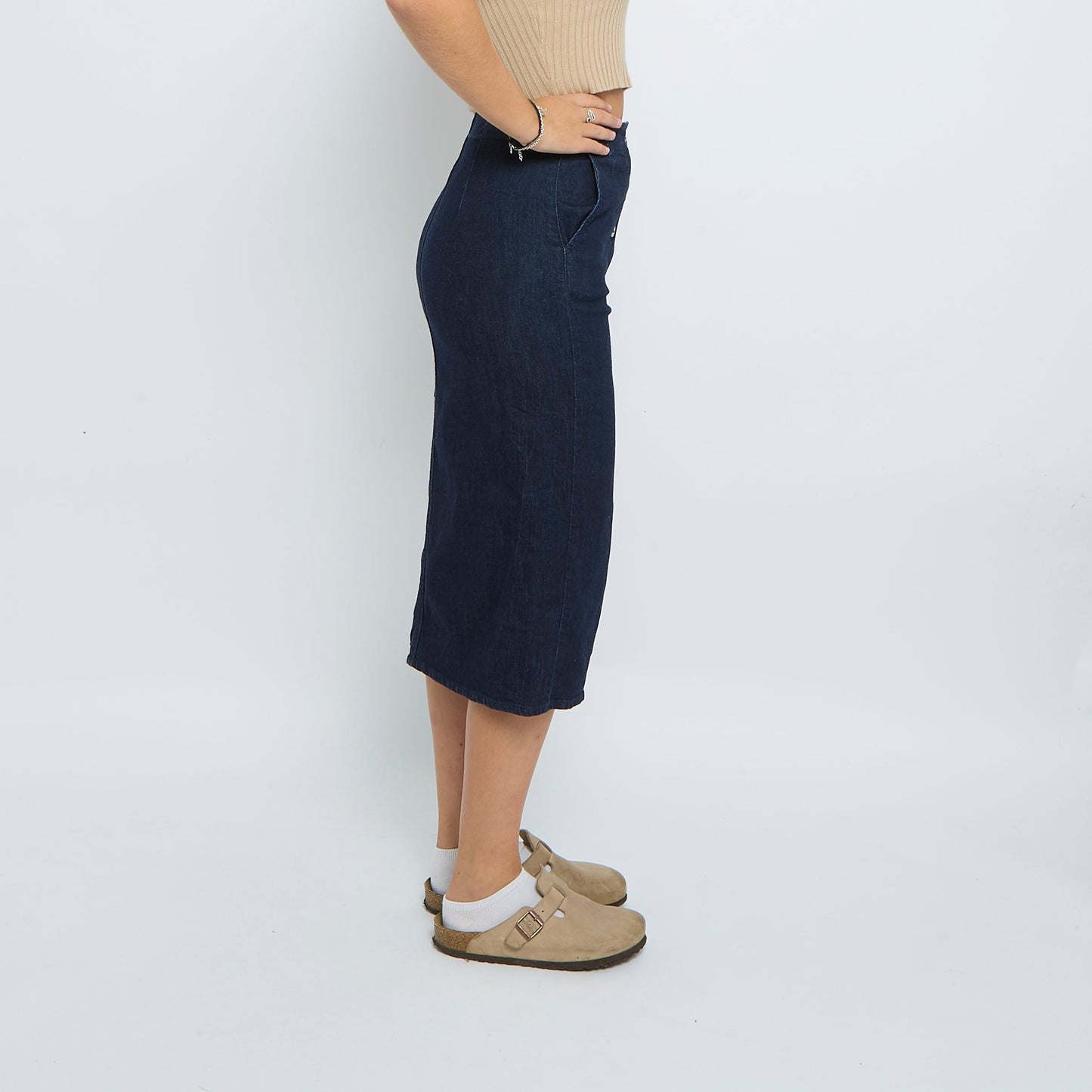 Denim Buttoned Midi Skirt - UK 8