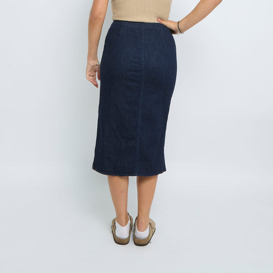 Denim Buttoned Midi Skirt - UK 8