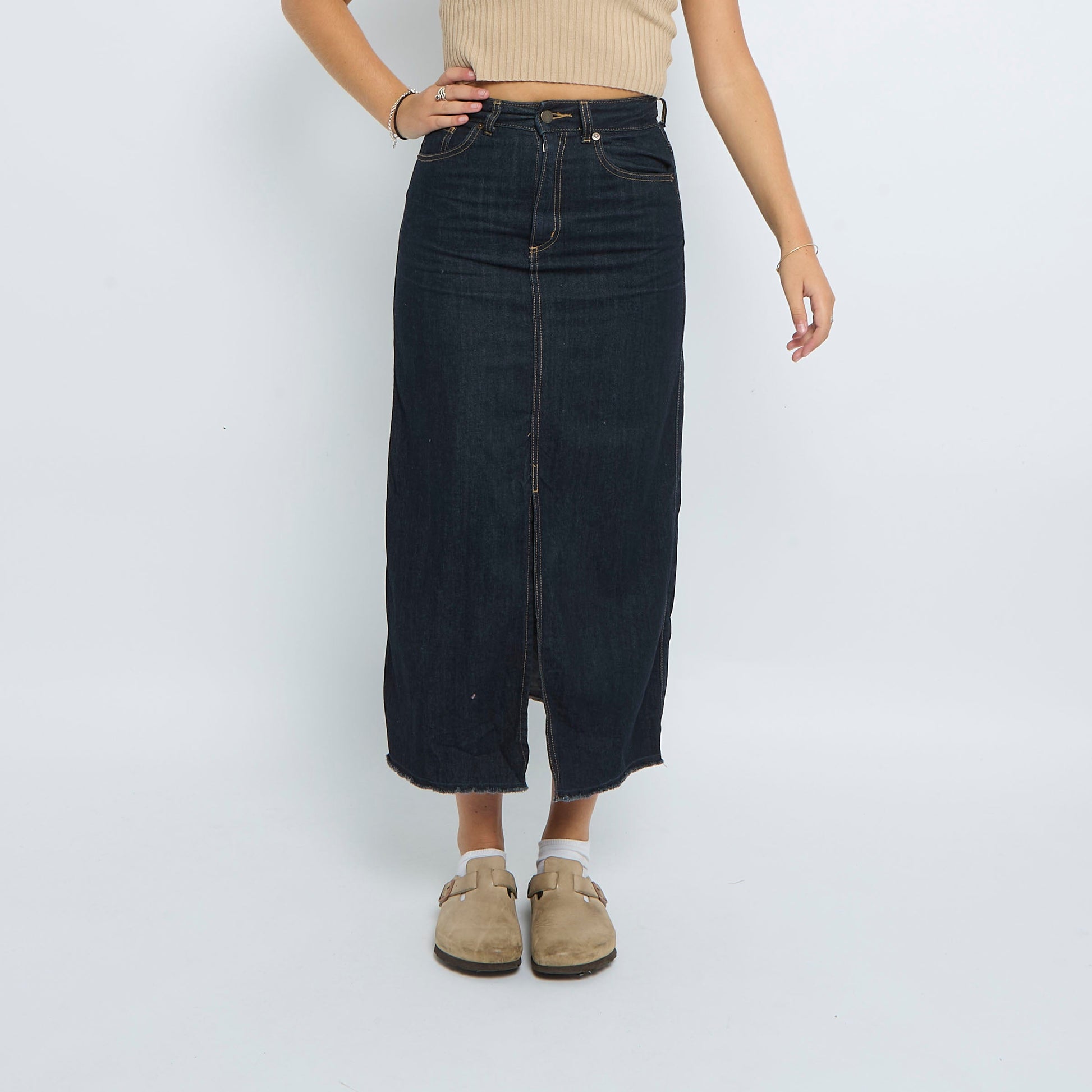 Frayed Denim Maxi Skirt - UK 8