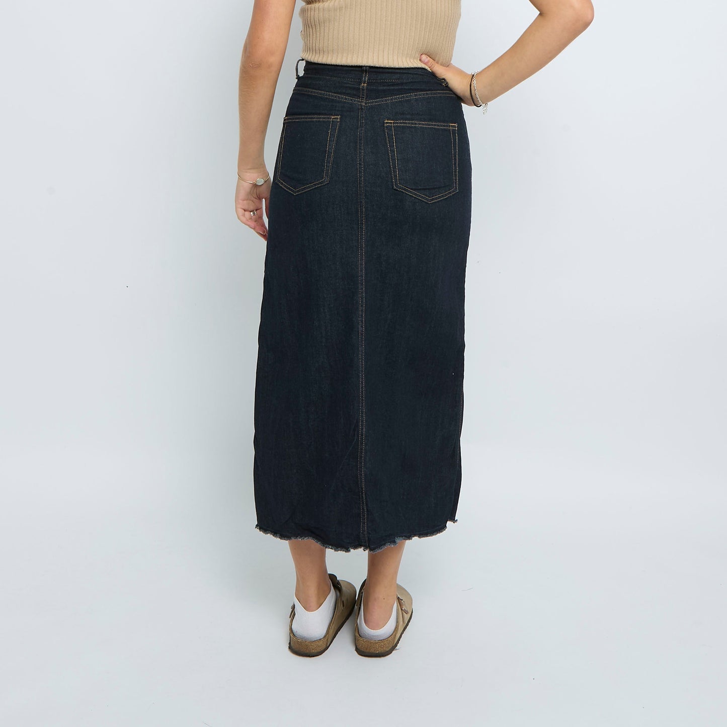 Frayed Denim Maxi Skirt - UK 8