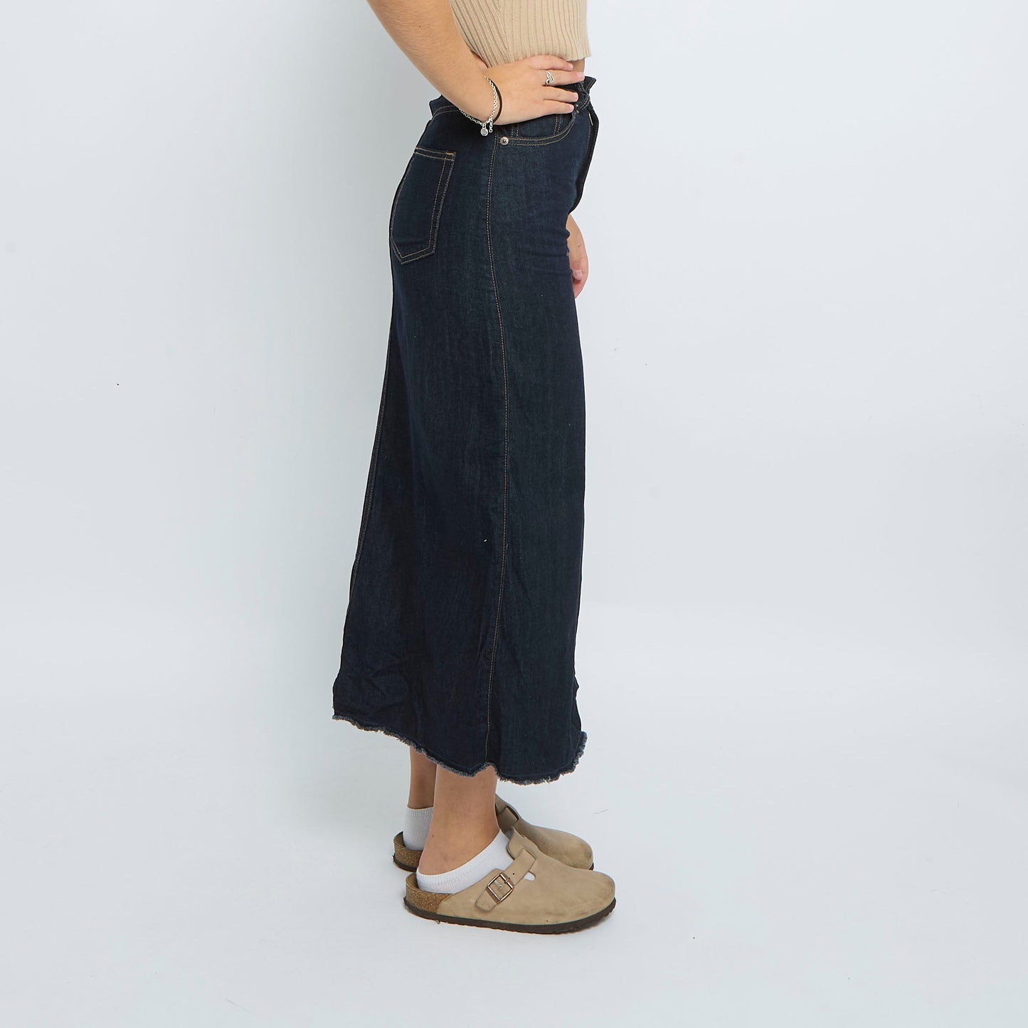 Frayed Denim Maxi Skirt - UK 8