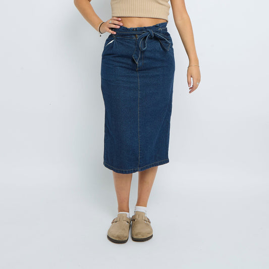 Denim Belt Detail Midi Skirt - UK 8