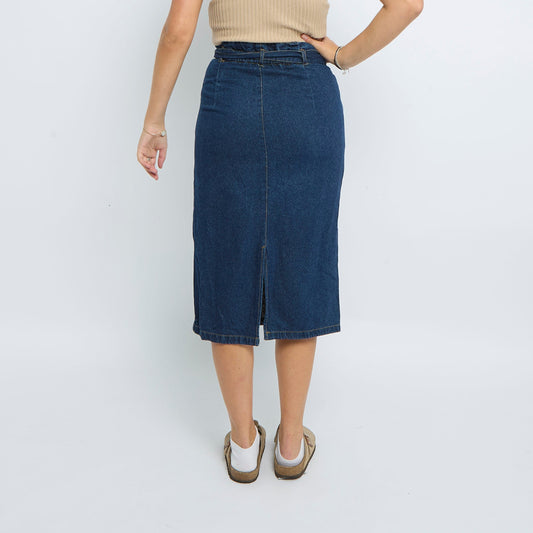 Denim Belt  Midi Skirt - UK 8