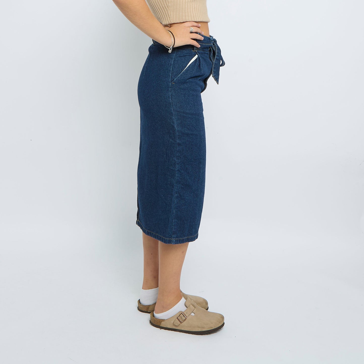 Denim Belt  Midi Skirt - UK 8