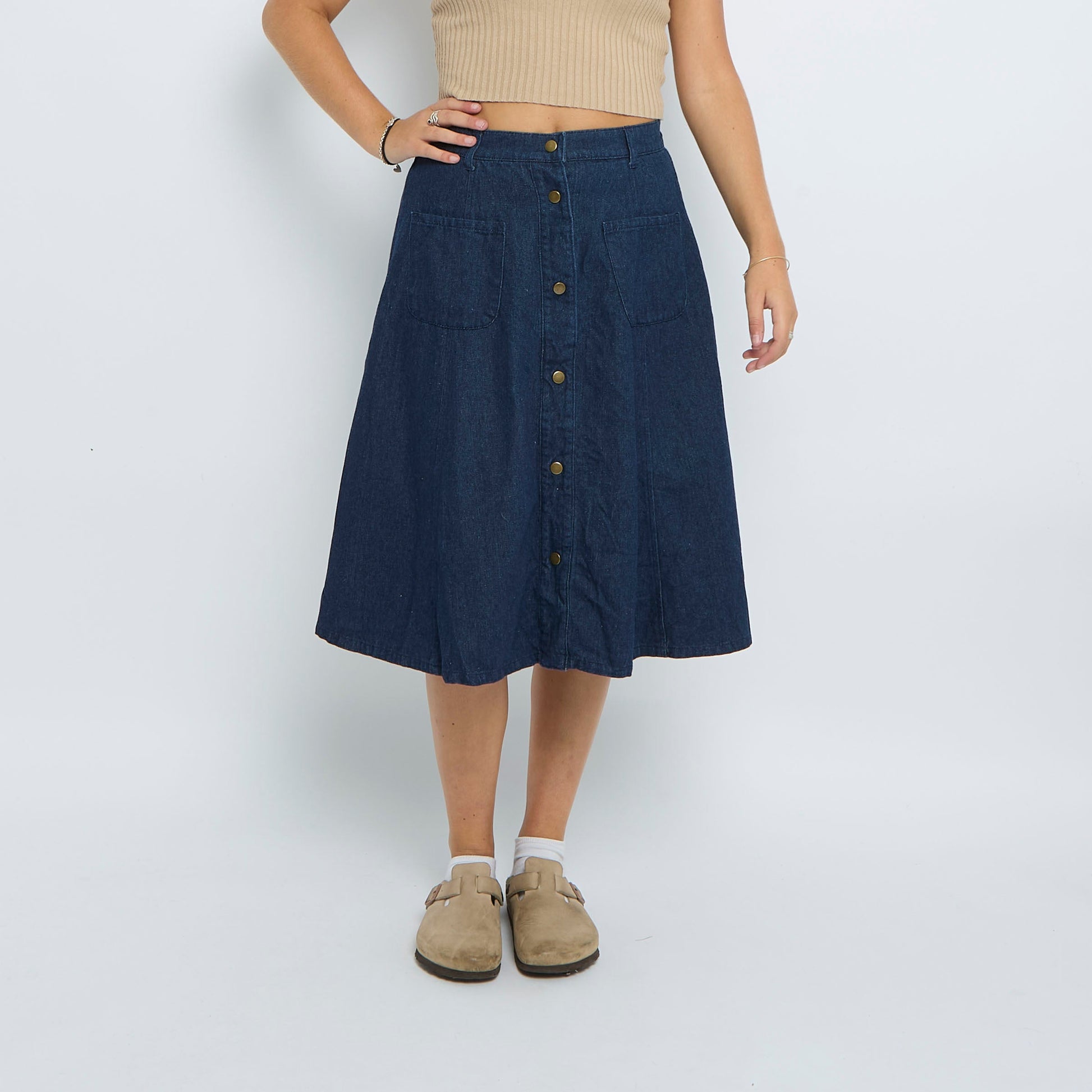 Denim Buttoned Midi Skirt - UK 8