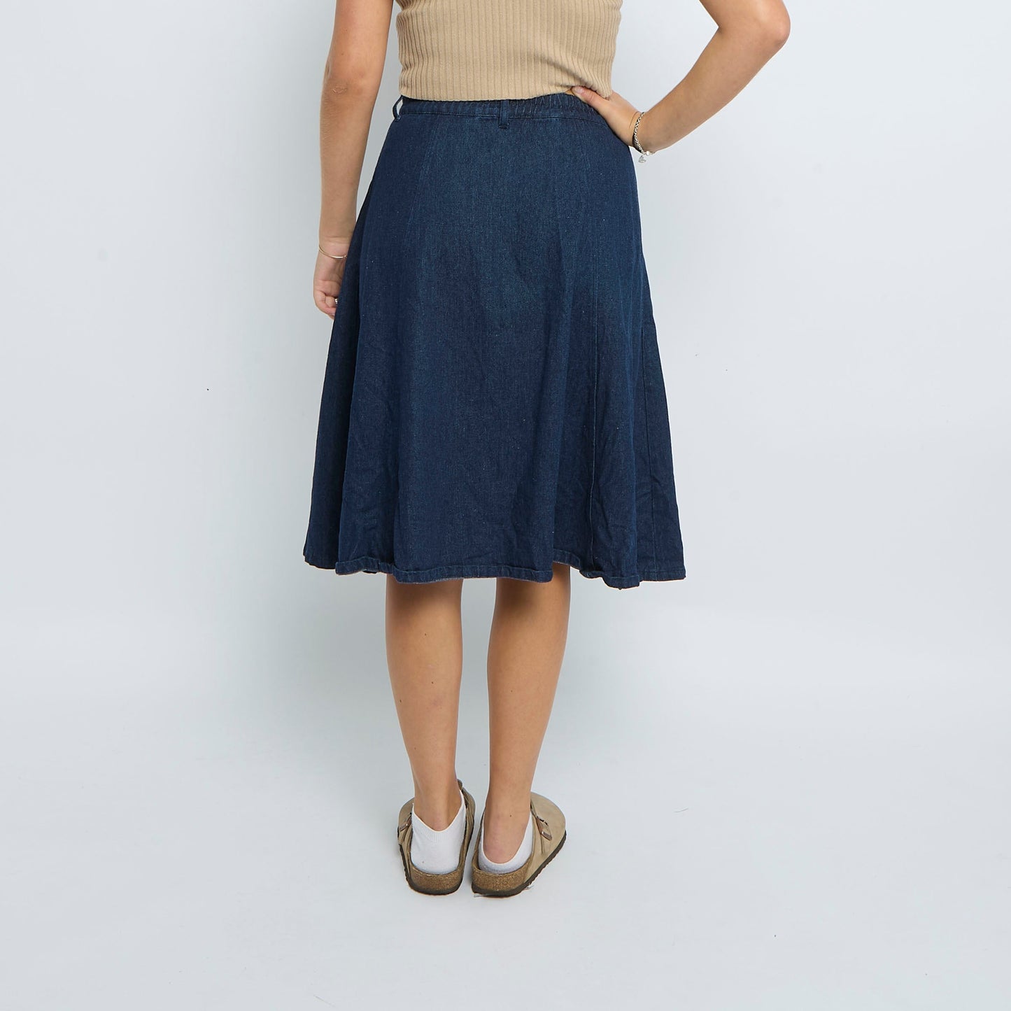 Denim Button Front A Line Midi Skirt - UK 8