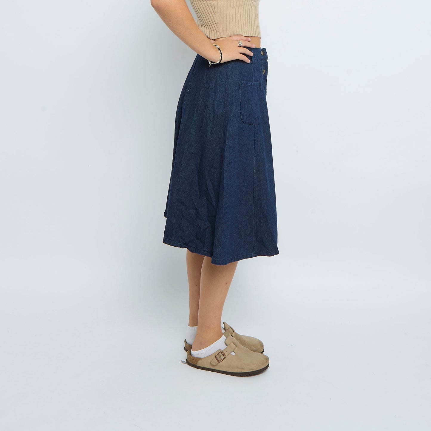 Denim Button Front A Line Midi Skirt - UK 8