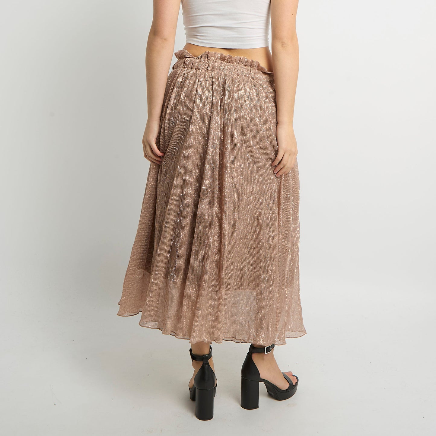 Shimmer Mesh Ruffle Waist Maxi Skirt - UK 8