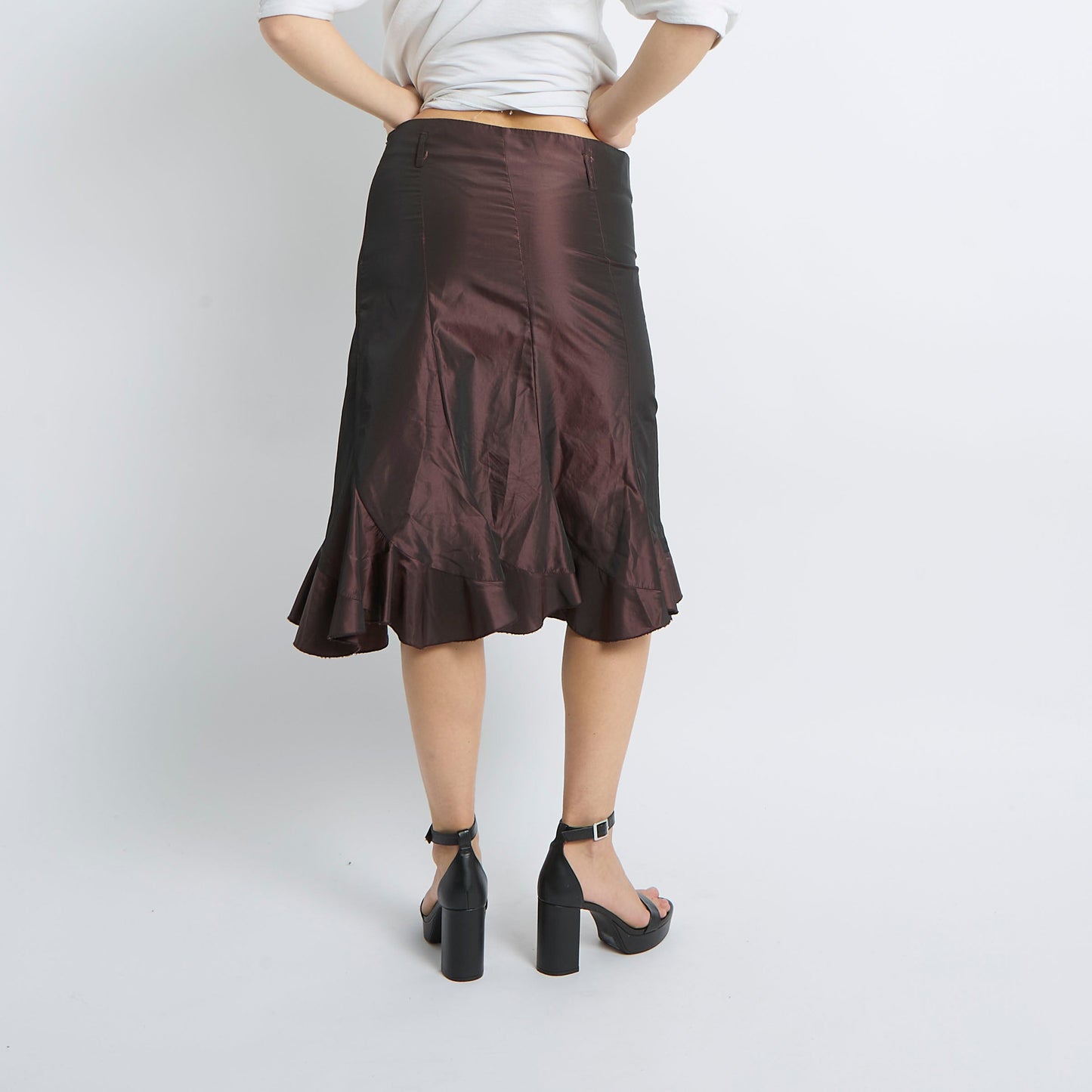 Ruffle Detail Metallic Midi Skirt - UK 8