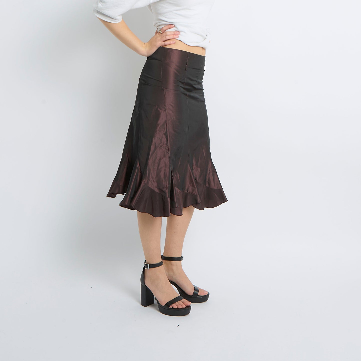 Ruffle Detail Metallic Midi Skirt - UK 8