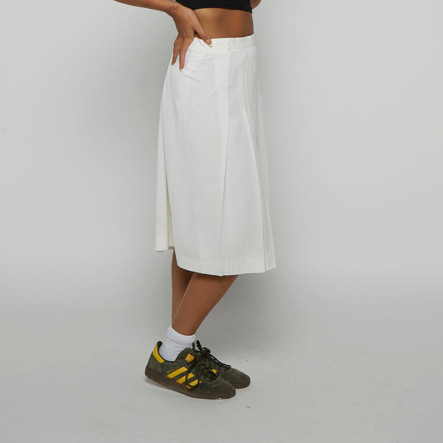 White Cotton Pleated Skirt - UK 8