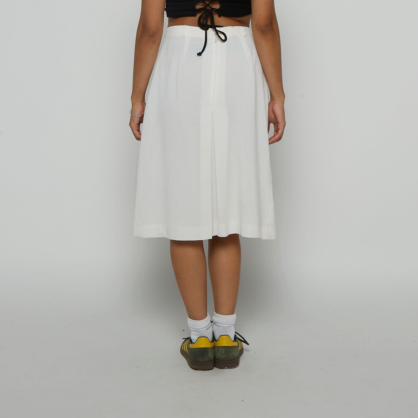 White Cotton Pleated Skirt - UK 8