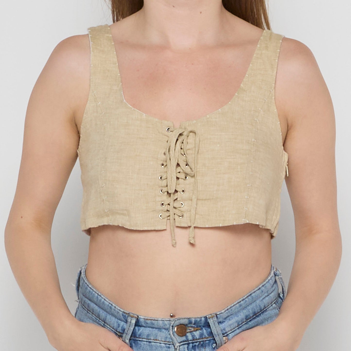 Lace Up Front Crop Top - UK 4