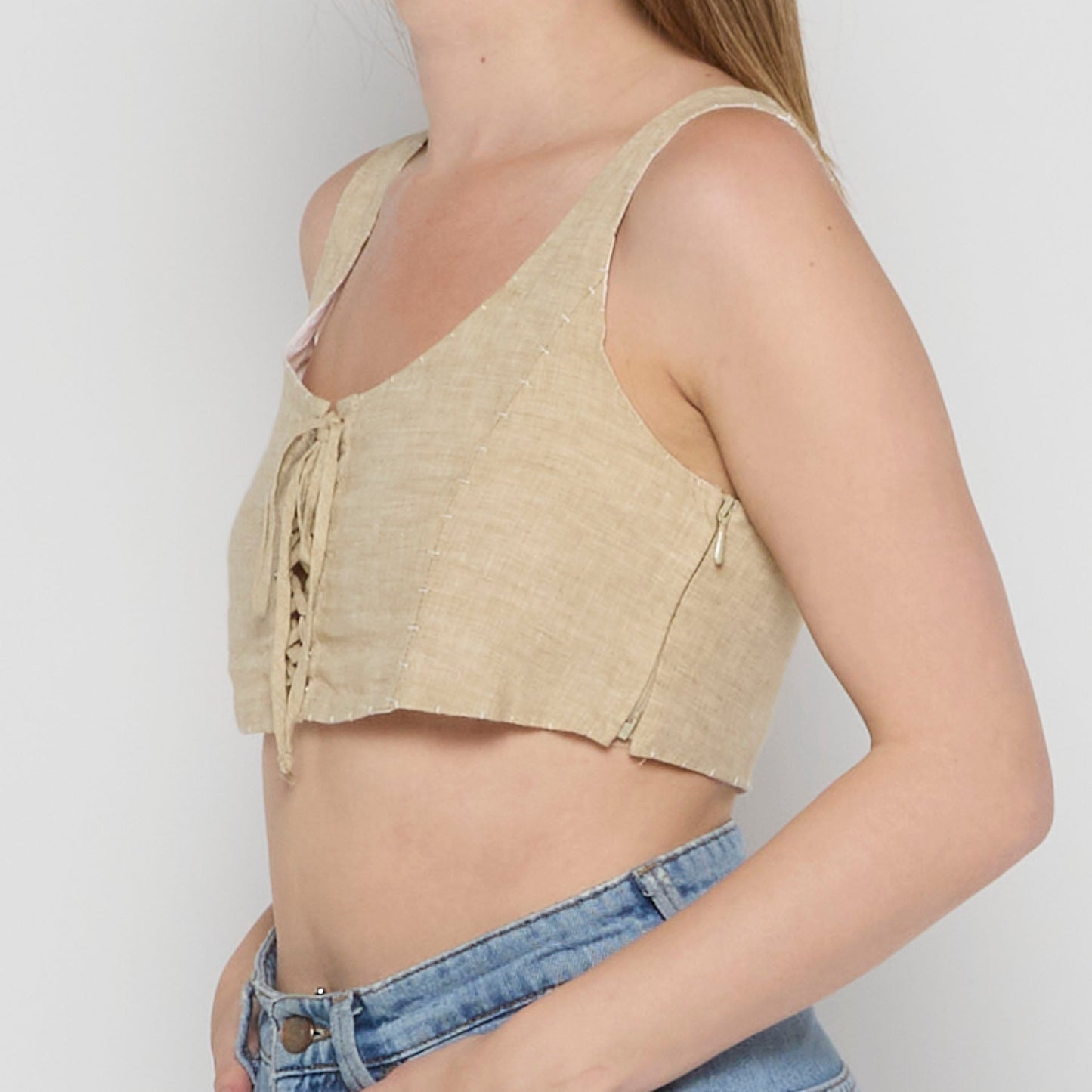 Lace Up Front Crop Top - UK 4