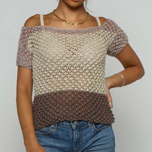 Crochet Knit Wide Neck Top - UK 4